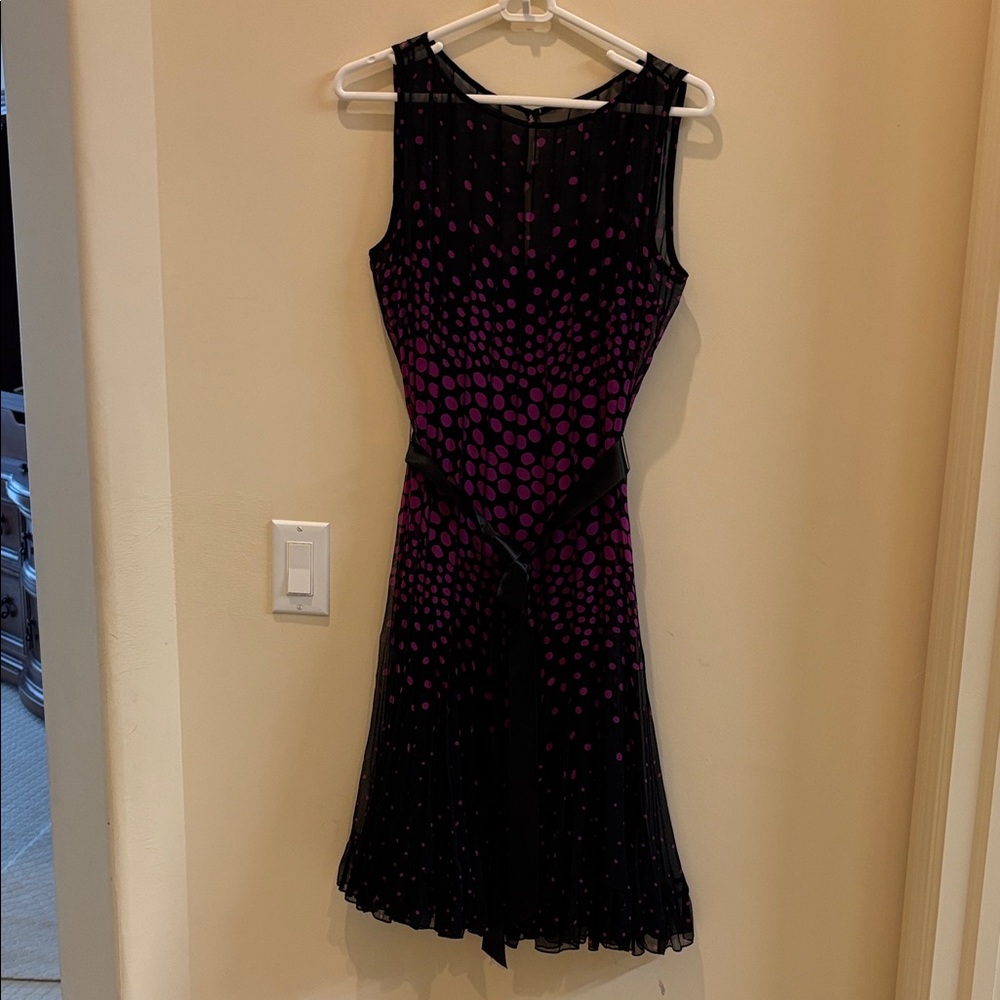 Elegant Black and Pink Polka Dot below the knee cocktail Dress